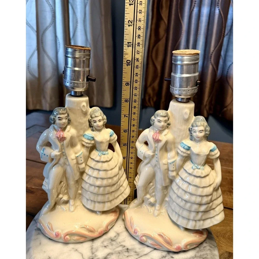 2 VTG 60s Porcelain Restoration Rococo Lights Couple Lamps‎ Vanity Boudoir Table